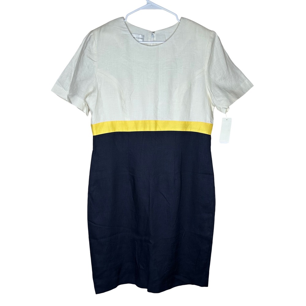 Casual Corner NWT VTG 100% Linen Colorblock Dress‎ Size 14 Sheath Career Work